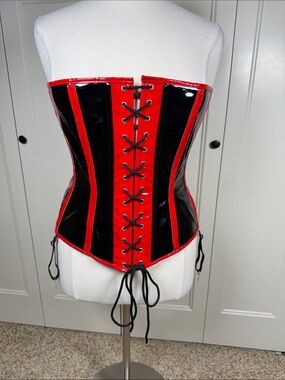 Allure Red and Black Vinyl Lace-Up Corset Size 1X